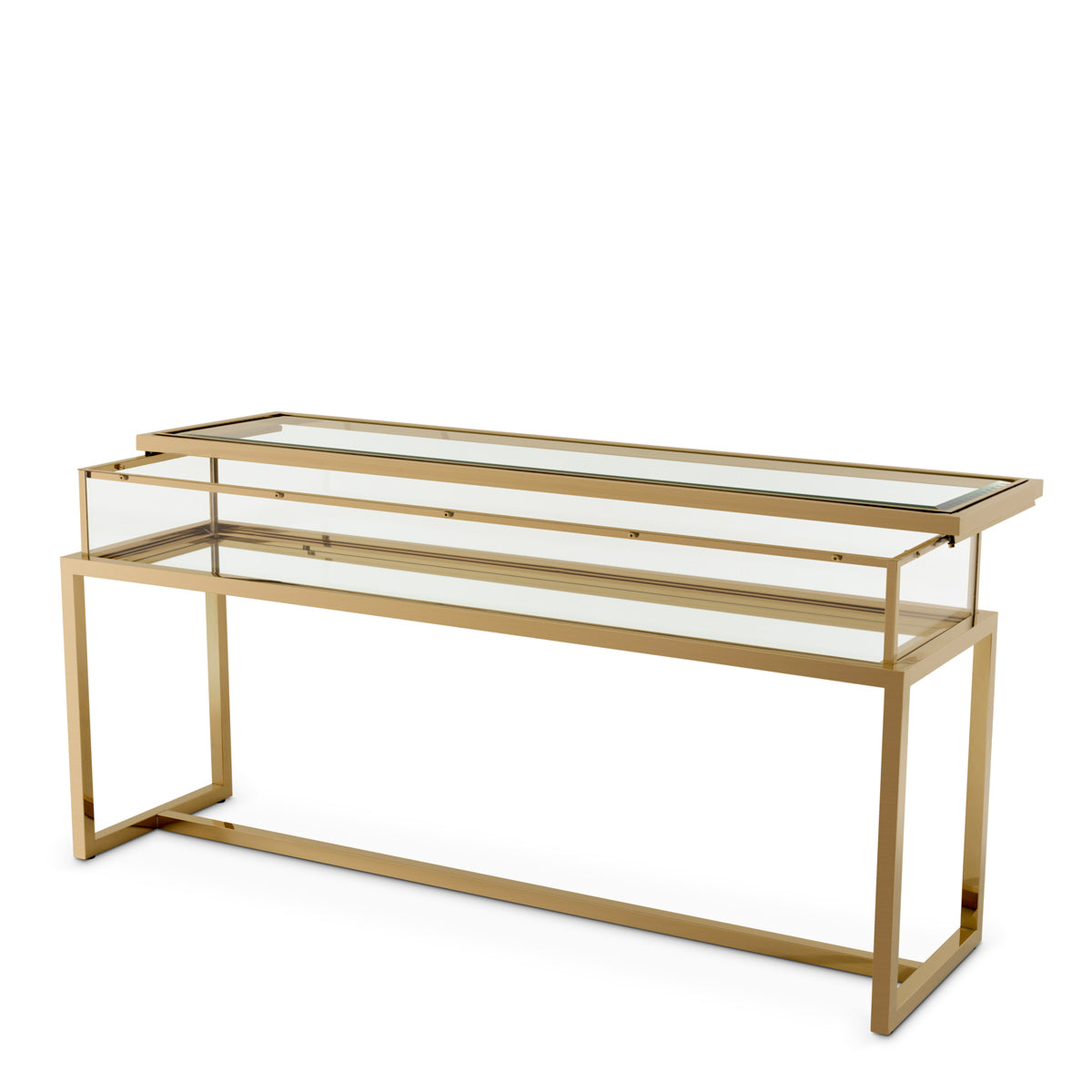 Sliding-Top Brass Console Table Harvey | Cabothousefurniture.com