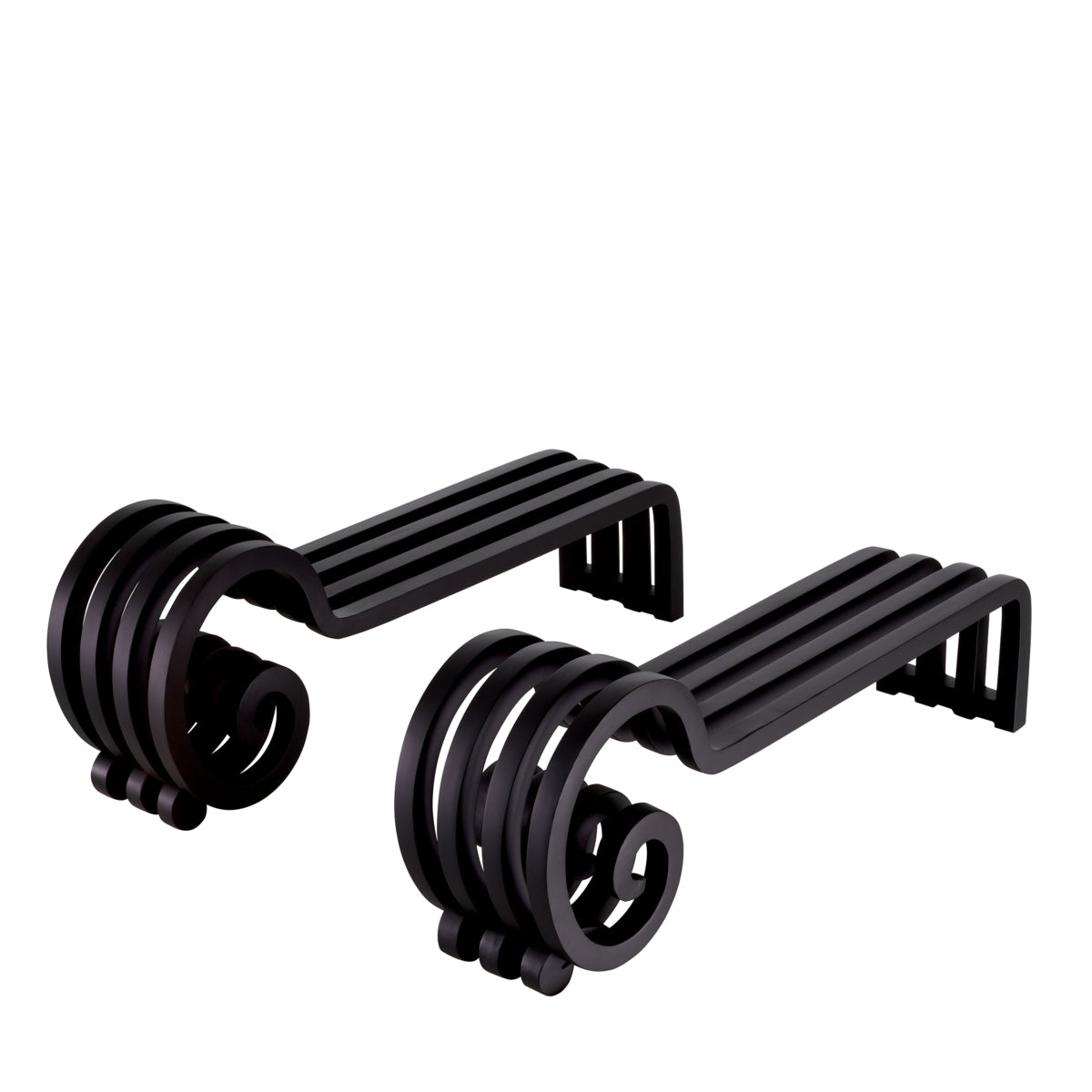 Black Curled Set (2) Andiron Mardor | Cabothousefurniture.com