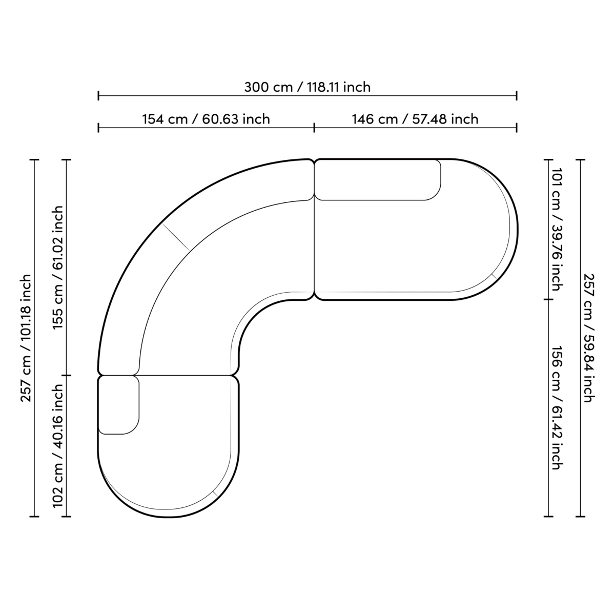 Light Gray Curved Outdoor Sofa Bjorn | Cabothousefurniture.com