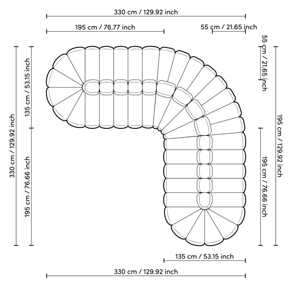 Beige Channeled Curved Sofa Alison | Cabothousefurniture.com