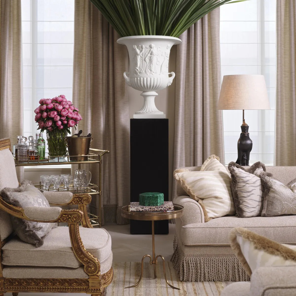 White Classical Relief Vase Calyx-krater | Cabothousefurniture.com