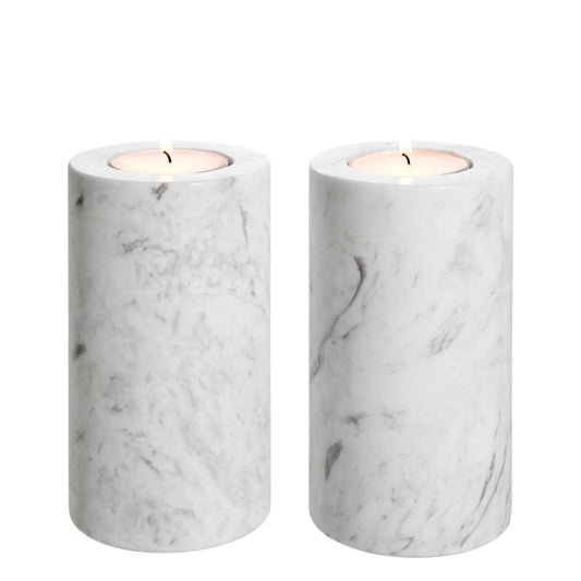 White Marble Tealight Holders (2) Tobor | Cabothousefurniture.com