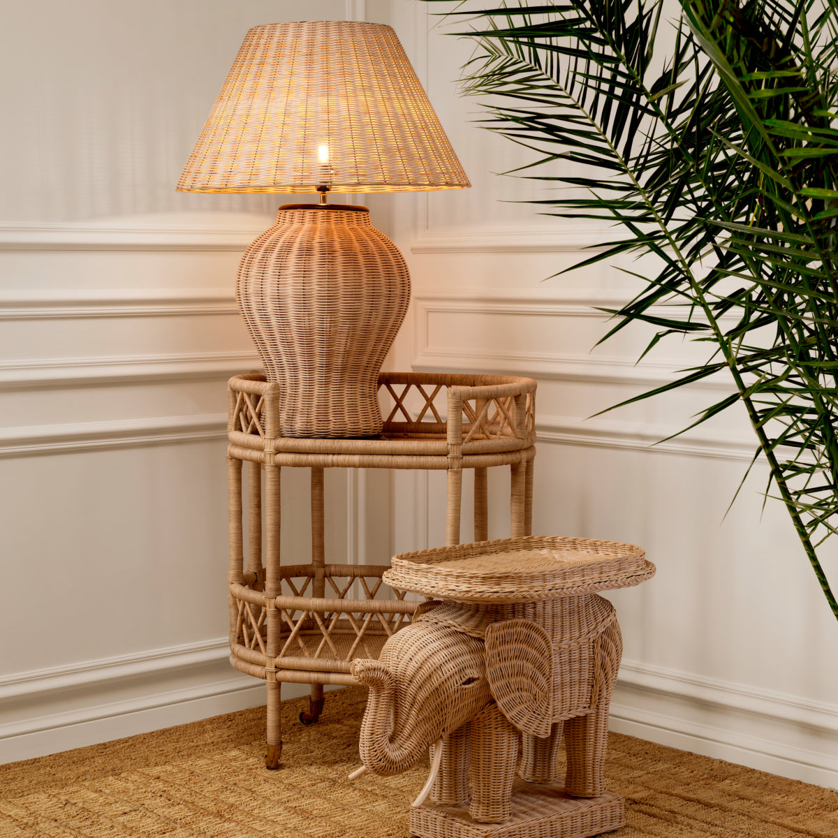 Rattan Sculptural Side Table Elephant | Cabothousefurniture.com