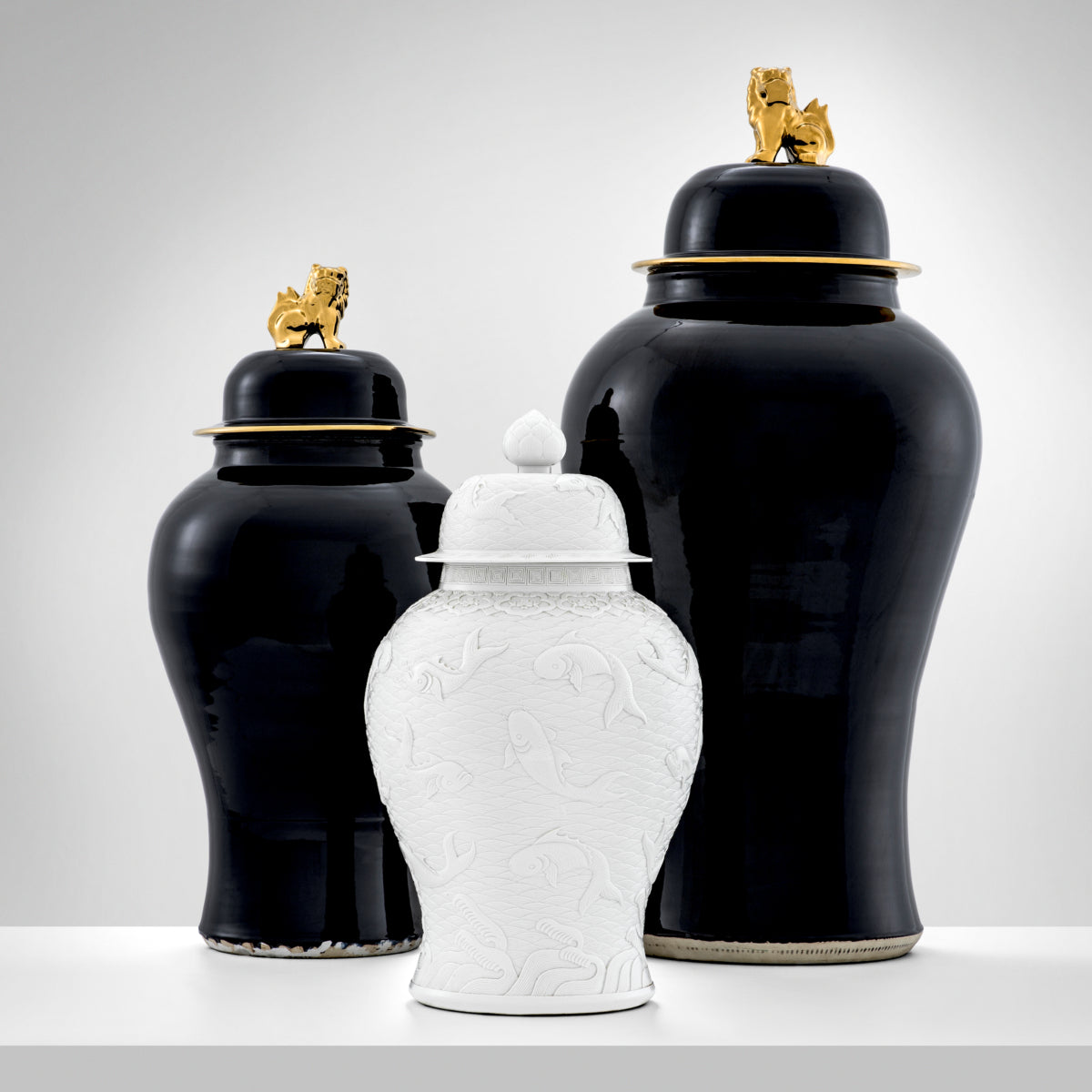 Black Porcelain Vase L Golden Dragon | Cabothousefurniture.com