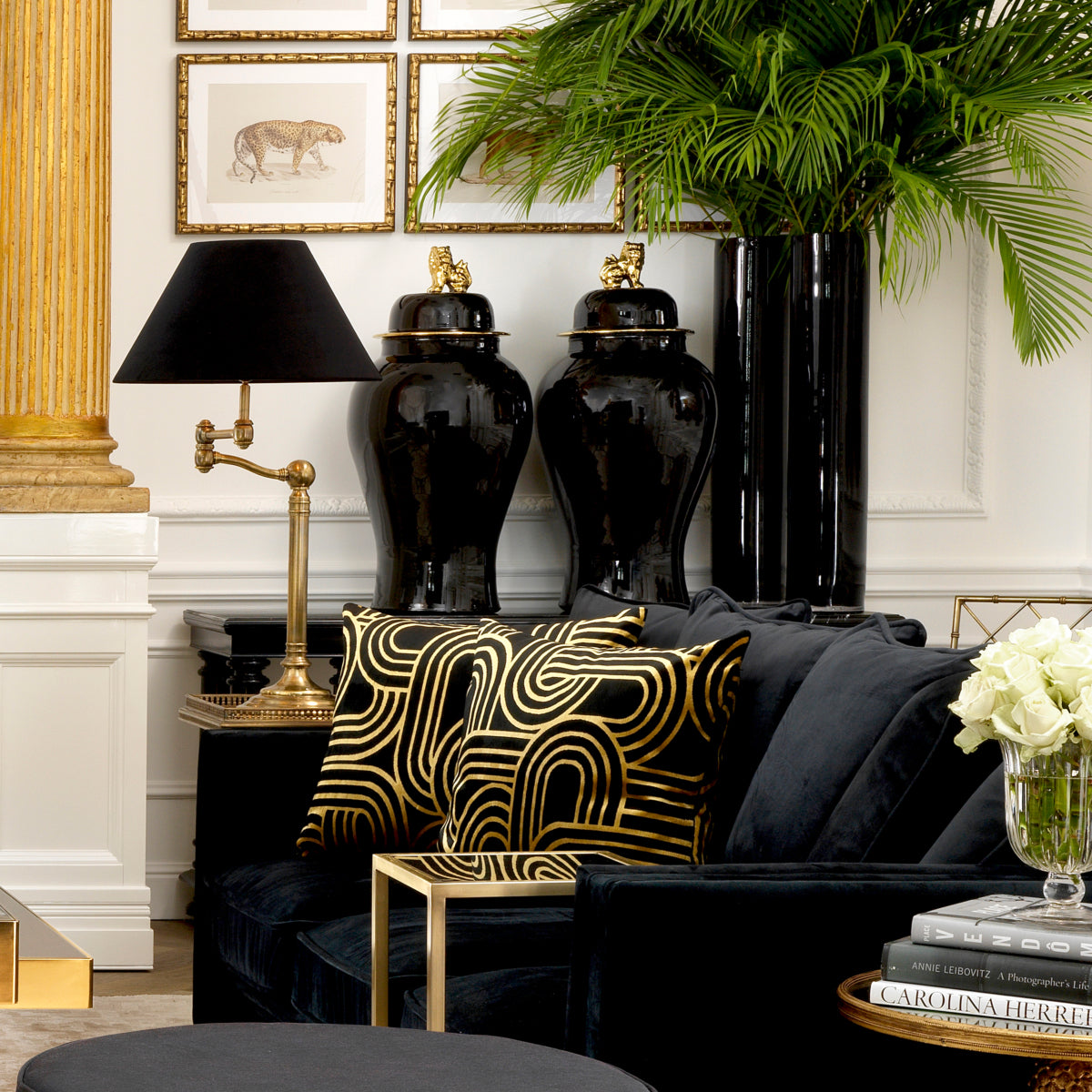 Black Porcelain Vase L Golden Dragon | Cabothousefurniture.com