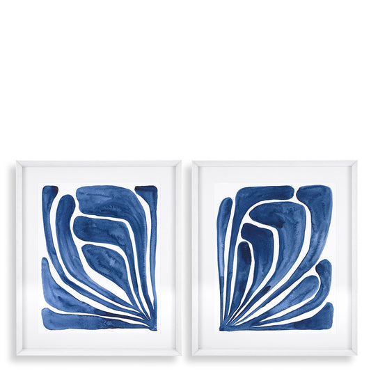 Art Prints Set (2) Blue Stylized Leaf | Cabothousefurniture.com