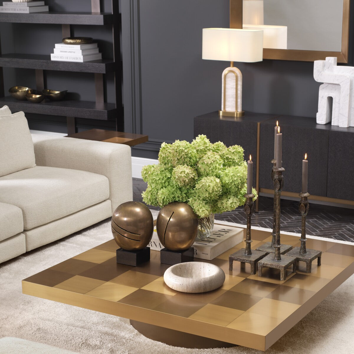 Square Gold Side Table Laporte | Cabothousefurniture.com