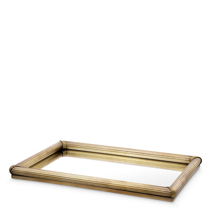 Ribbed Vintage Brass Tray Lenora | Cabothousefurniture.com