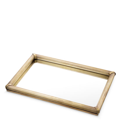 Ribbed Vintage Brass Tray Lenora | Cabothousefurniture.com