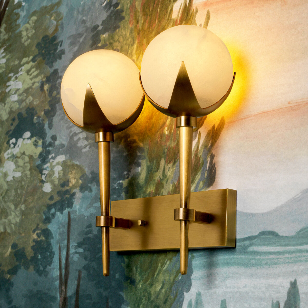 Brass Alabaster Wall Lamp Alesa | Cabothousefurniture.com