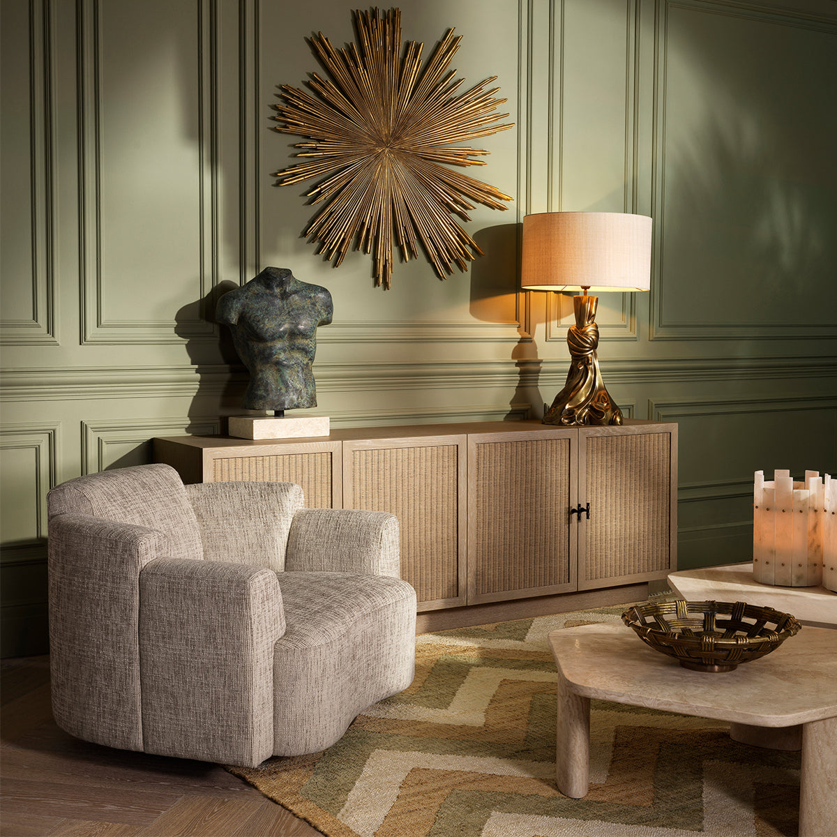 Beige Swivel Chair Marbella | Cabothousefurniture.com