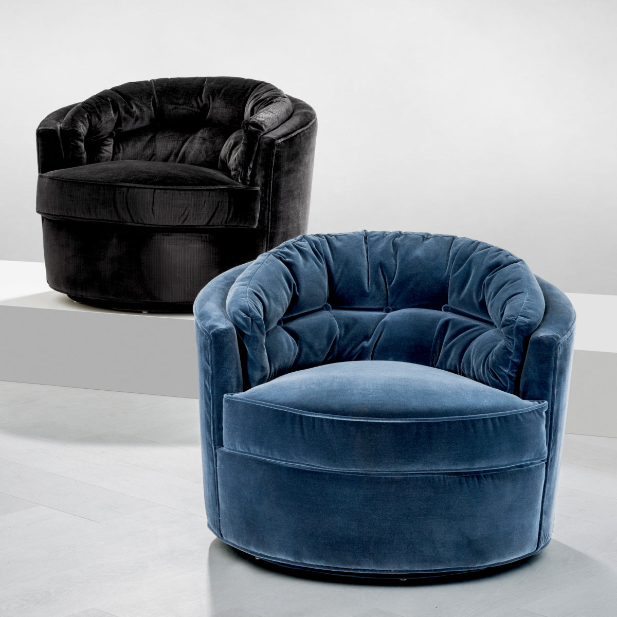 Black Velvet Swivel Chair Recla | Cabothousefurniture.com