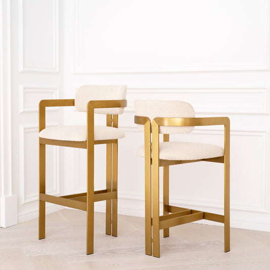 Gold Framed Bouclé Bar Stool Donato | Cabothousefurniture.com