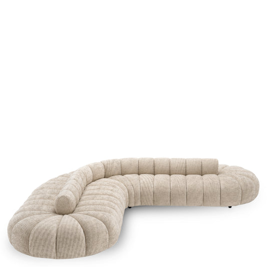 Beige Channeled Curved Sofa Alison | Cabothousefurniture.com